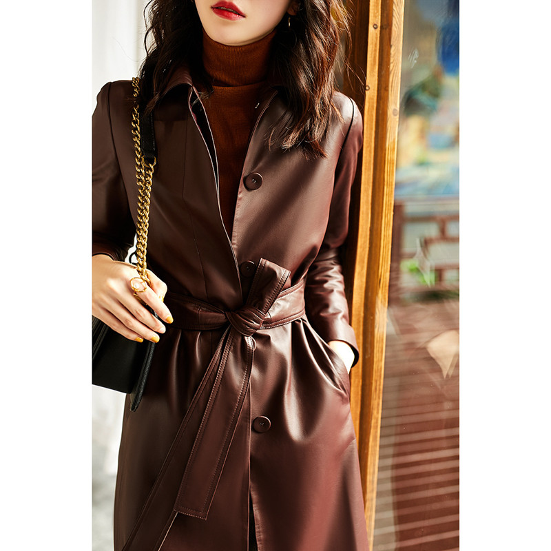 Trench Coat Formal - Women's Large Size Leather Coat Lace