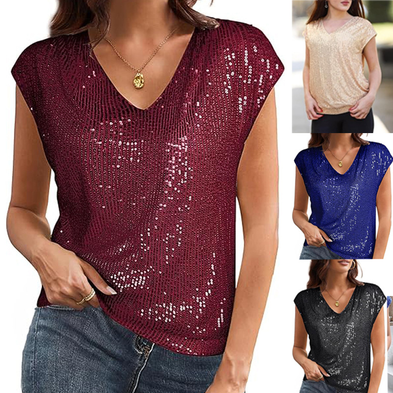 Women Formal Wear Tops - 2025 Spring Tops Black Sequin Evening