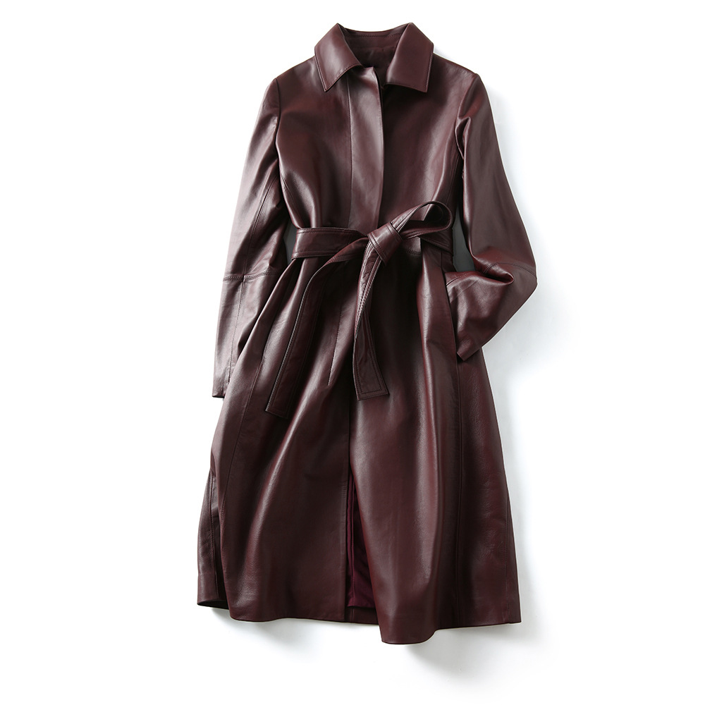 Women's Large Size Leather Coa - Trench Coat Formal 评论和价格