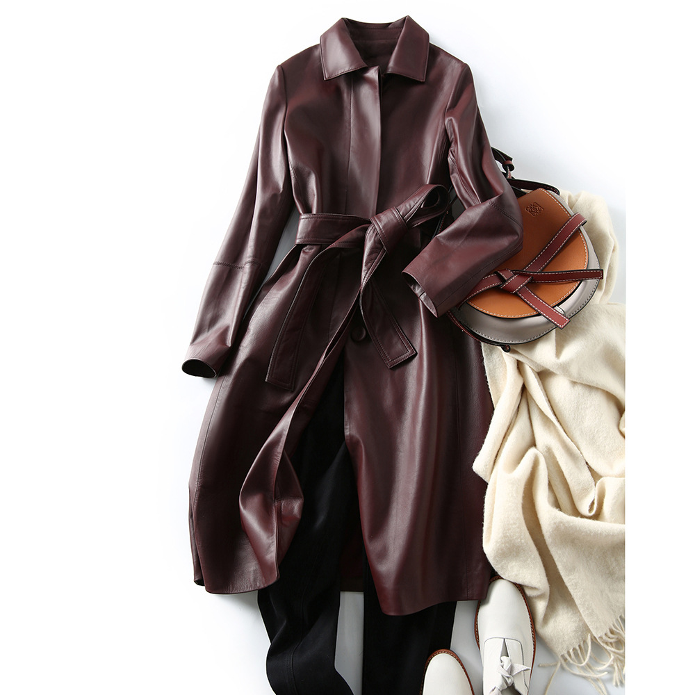 Women's Large Size Leather Coa - Trench Coat Formal 评论和价格