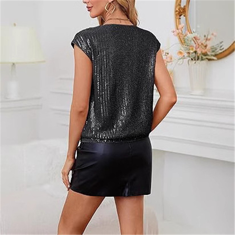 2025 Spring Tops Black Sequin  - Women Formal Wear Tops 评论和价格