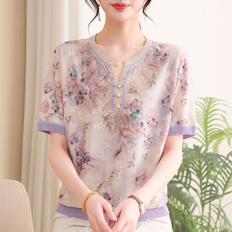 Elegant Mom Women Ice Silk Kni - Women Formal Wear Tops 评论和价格