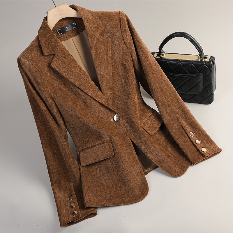 Yellow Gold Velvet Blazer Wome - Women Formal Wear Business 评论和价格