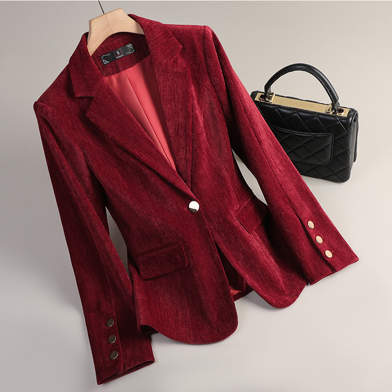 Yellow Gold Velvet Blazer Wome - Women Formal Wear Business 评论和价格