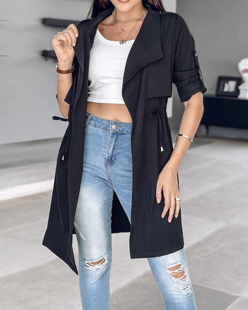 Women Lapel Open Front Trench  - Trench Coat Formal 评论和价格